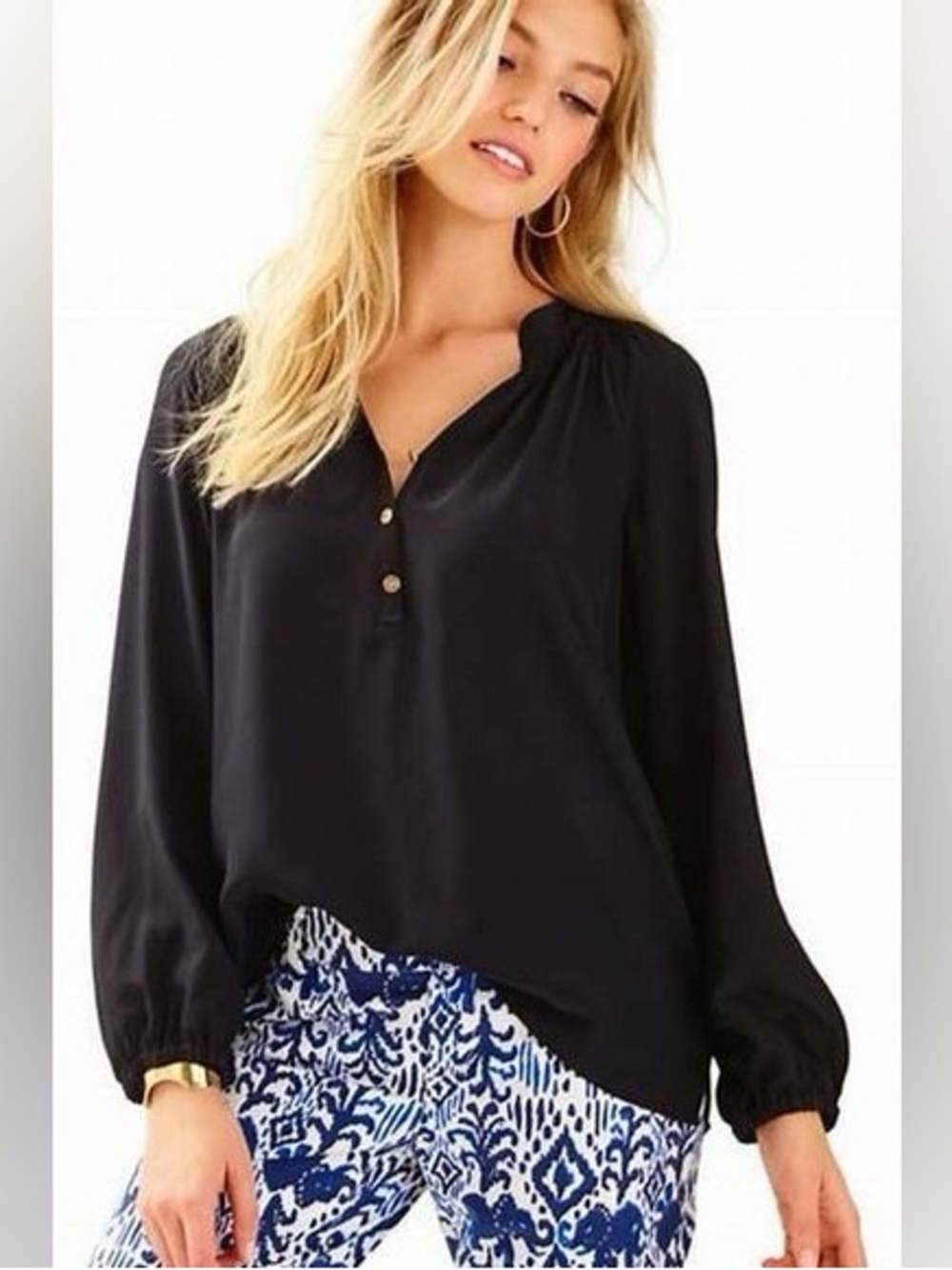 Lilly Pulitzer Elsa Silk Onyx Blouse